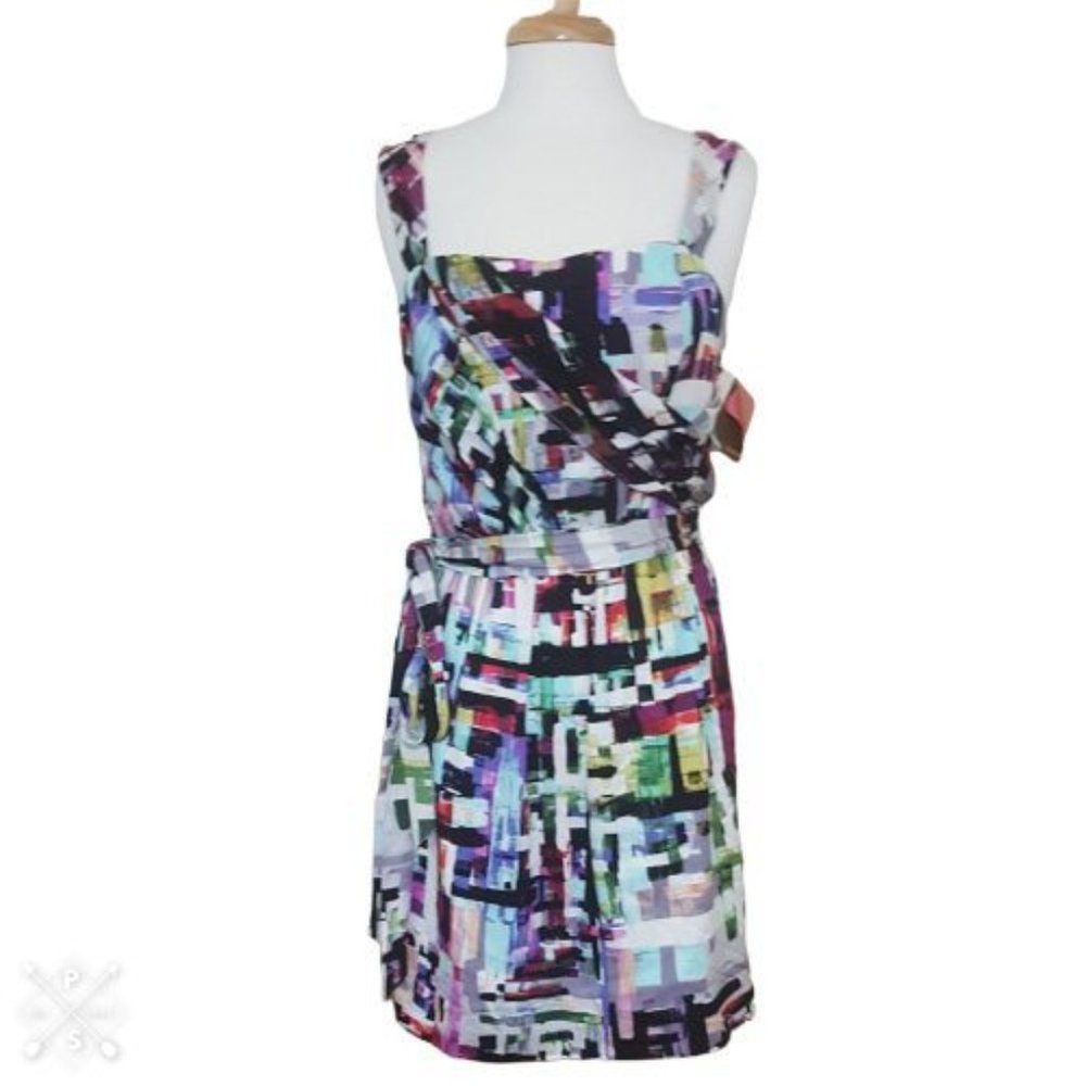 ALI RO Silk Watercolor Party Dress with Matching Belt